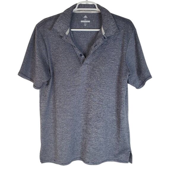 Adidas Marled Short Sleeve Performance Golf Polo Shirt Blue Grey UPF 30 Medium - Picture 12 of 12